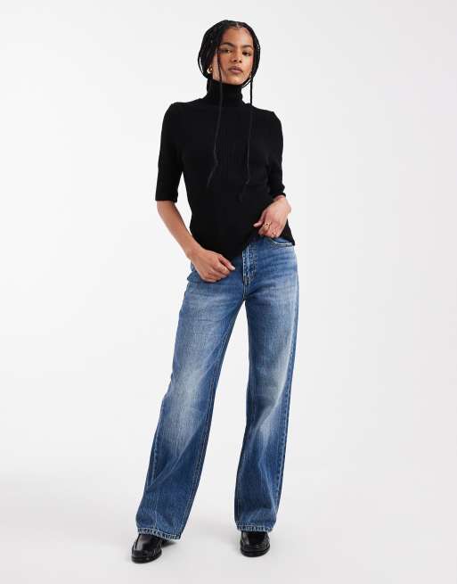 ASOS DESIGN - Polo en maille à manches mi-longues style années 90 - Noir, 2 de 4