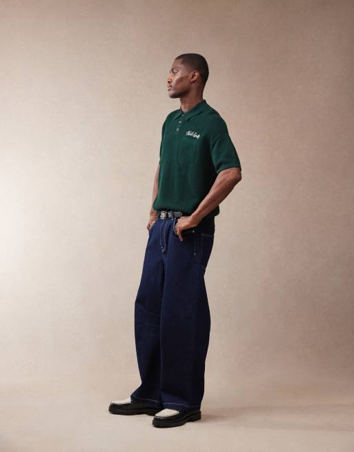 ASOS DESIGN - Polo en maille coupe décontractée à poche poitrine et inscription brodée - Vert foncé, 4 de 4