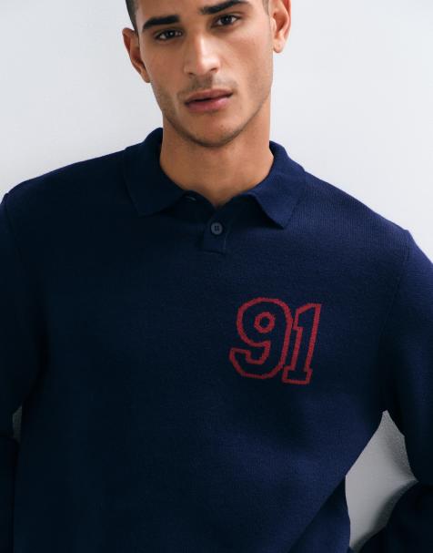 ASOS DESIGN polo en maille décontracté avec motif bleu marine - view 1