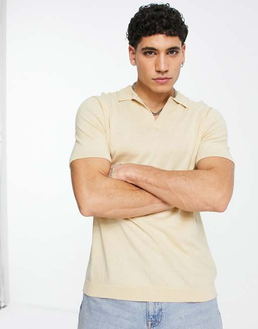 ASOS DESIGN - Polo en maille d'épaisseur moyenne à col cranté - Grège, 4 de 4