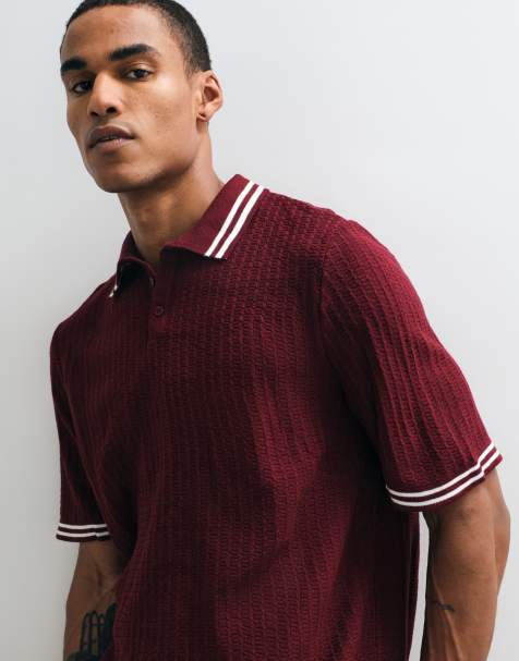 ASOS DESIGN polo en maille oversize avec liserés rouges en bordeaux - view 1