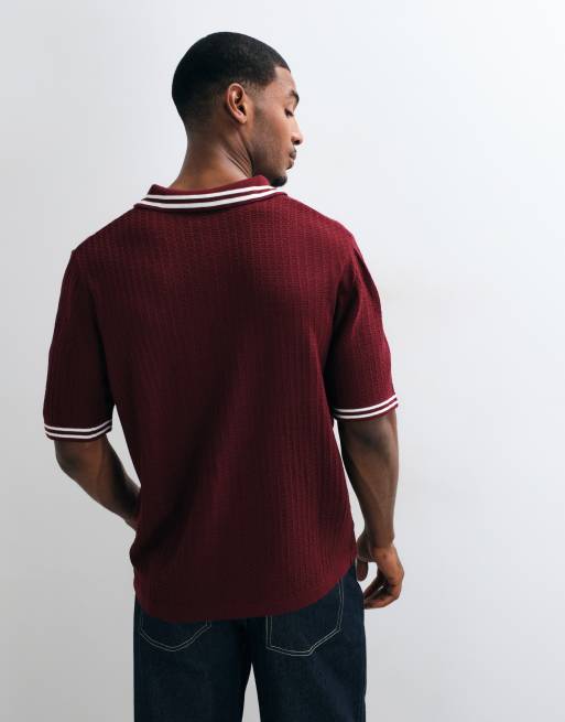 ASOS DESIGN polo en maille oversize avec liserés rouges en bordeaux, 5 de 5