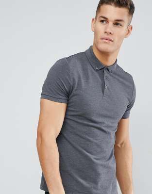 Avec Col Boutonné Asos Piqué DesignPolo En Gris fbYg76y