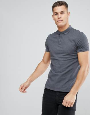 Avec Col Boutonné Asos Piqué DesignPolo En Gris fbYg76y