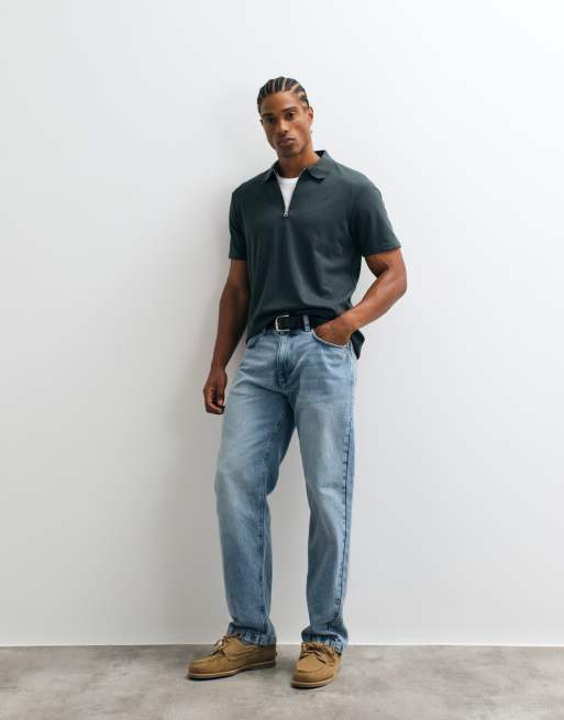 ASOS DESIGN - Polo épais coupe classique en coton mélangé à fermeture éclair - Vert foncé, 2 de 5