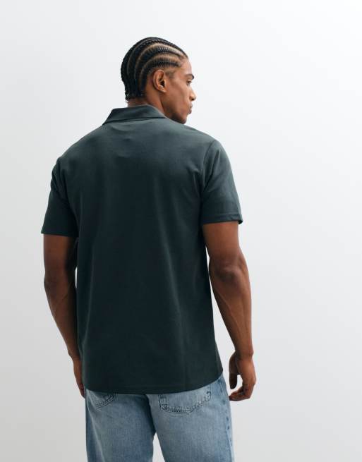 ASOS DESIGN - Polo épais coupe classique en coton mélangé à fermeture éclair - Vert foncé, 4 de 5