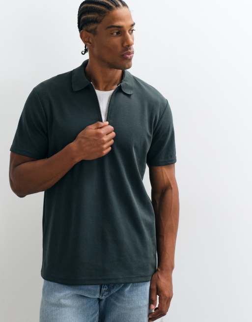 ASOS DESIGN - Polo épais coupe classique en coton mélangé à fermeture éclair - Vert foncé, 5 de 5