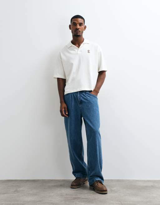 ASOS DESIGN - Polo épais oversize coupe carrée avec broderie sur la poitrine - Crème, 4 de 5