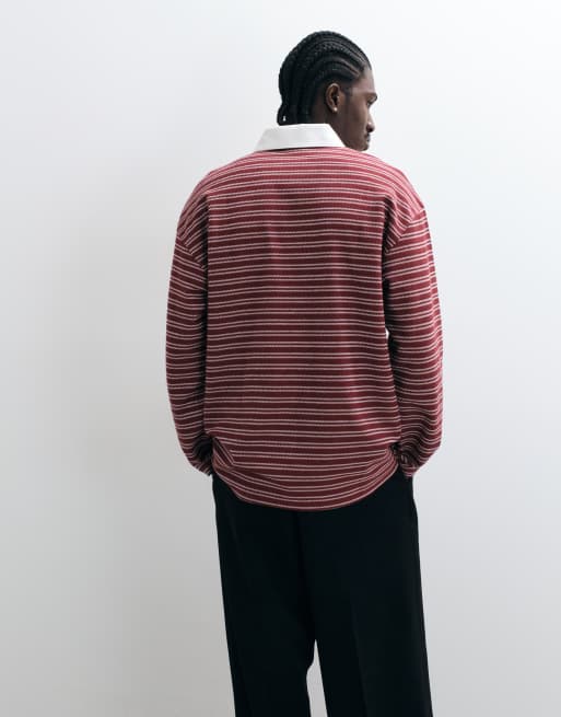 ASOS DESIGN - polo extragrande de tejido grueso a rayas rojas, 5 de 5