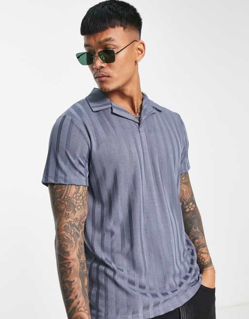 ASOS DESIGN - Polo grigia a coste con colletto a rever