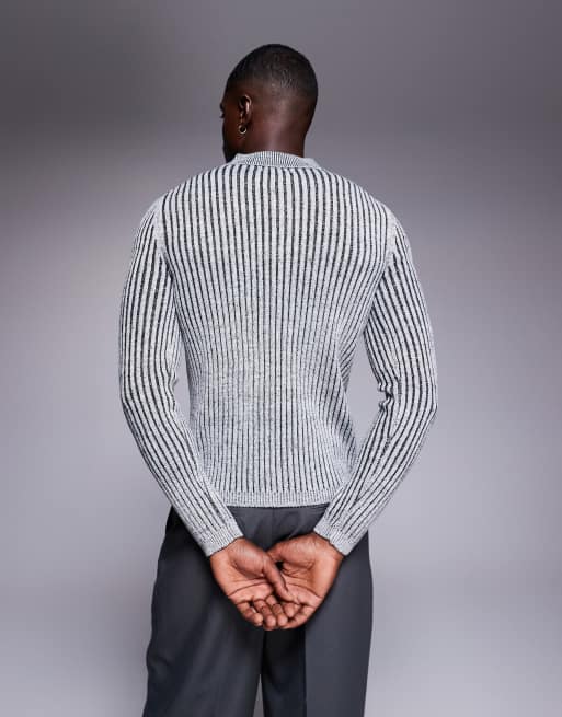 ASOS DESIGN - Polo grigia attillata in maglia a coste piatte, 3 di 5