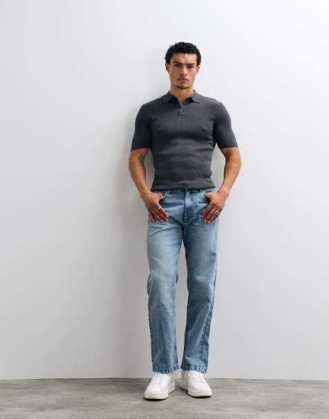 ASOS DESIGN - Polo gris carbón básico ajustado de canalé fino - view 1