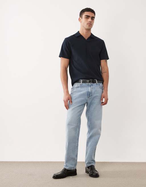 ASOS DESIGN - Polo habillé coupe classique en tissu texturé à encoche - Bleu marine, 2 de 5