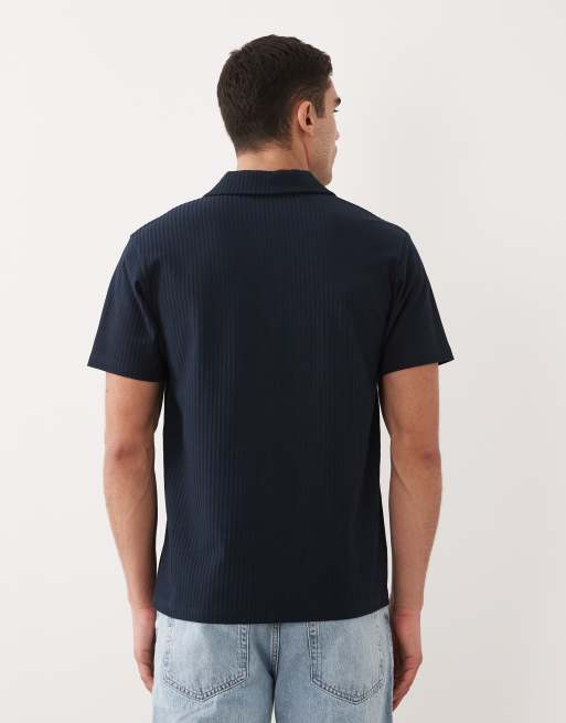 ASOS DESIGN - Polo habillé coupe classique en tissu texturé à encoche - Bleu marine, 5 de 5