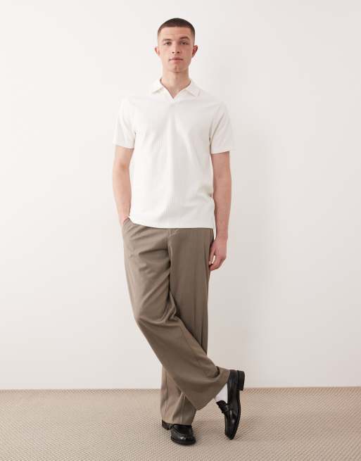 ASOS DESIGN - Polo habillé coupe classique en tissu texturé à encoche - Crème, 3 de 5