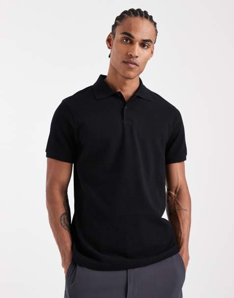 ASOS DESIGN polo in black texture - view 1