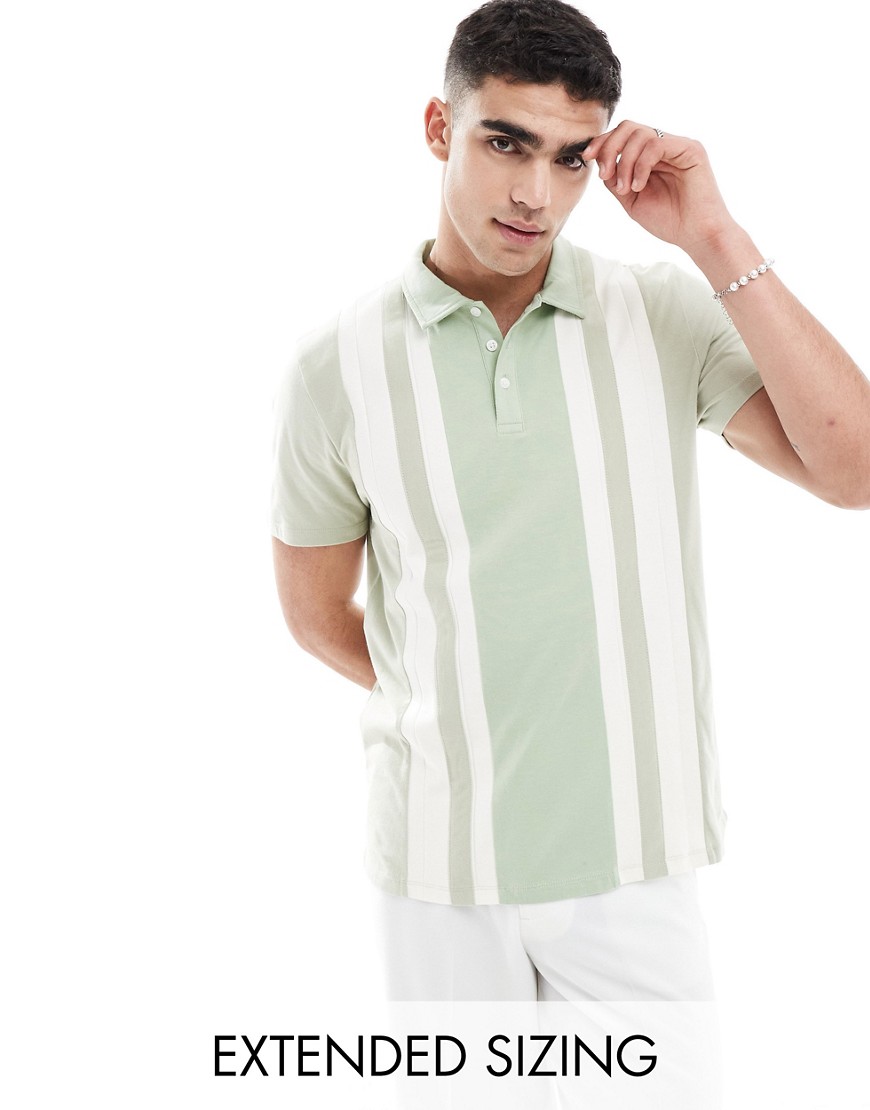 Asos Design Polo In Green And White Stripe-multi