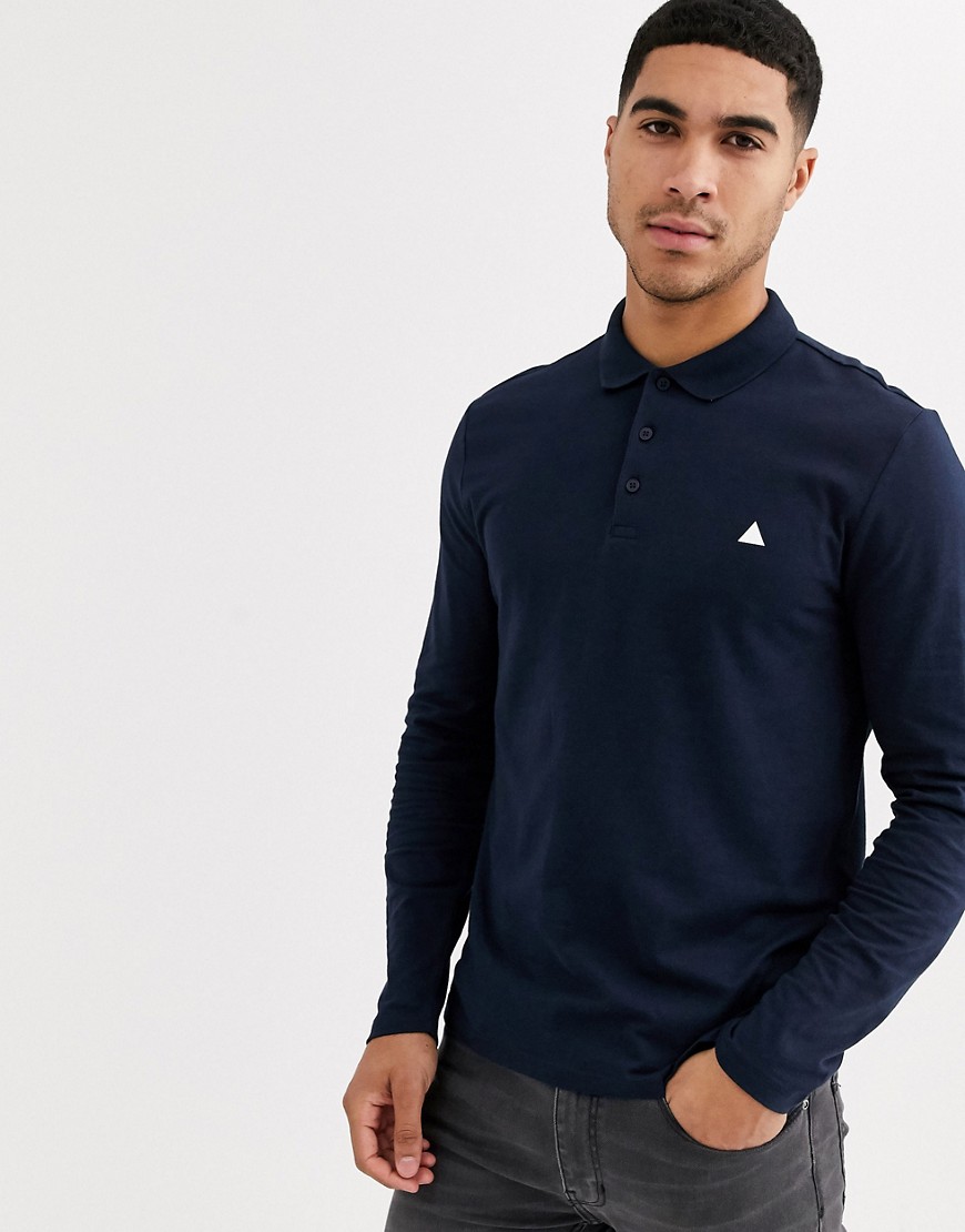 ASOS DESIGN - Polo in jersey organico a maniche lunghe blu navy con logo