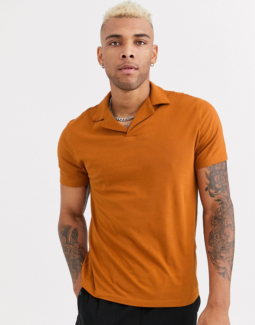 ASOS DESIGN - Polo in jersey organico arancione con rever-Marrone