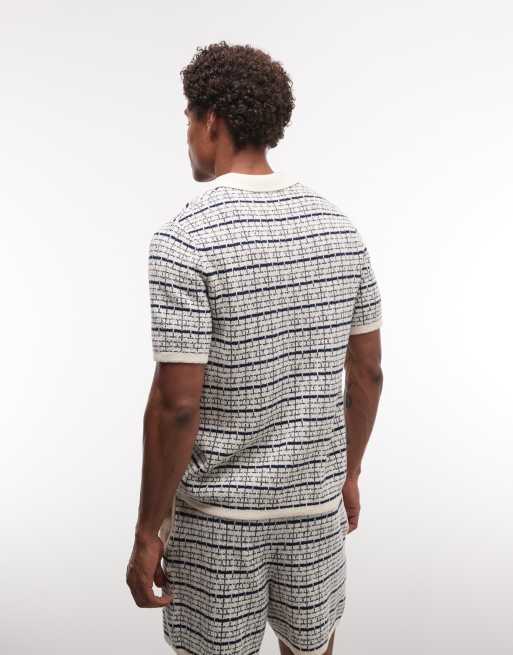 ASOS DESIGN - Polo in maglia a righe blu navy ed écru in coordinato, 2 di 5