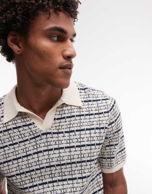 ASOS DESIGN - Polo in maglia a righe blu navy ed écru in coordinato, 4 di 5