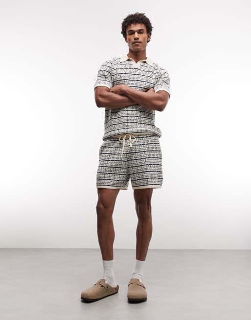 ASOS DESIGN - Polo in maglia a righe blu navy ed écru in coordinato, 5 di 5