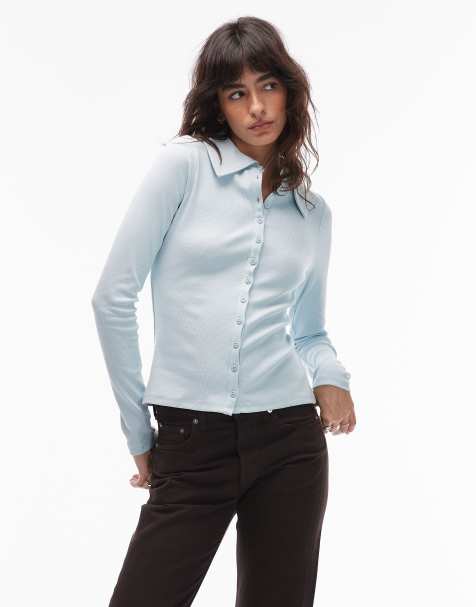 ASOS DESIGN - Polo in maglia blu a coste con bottoni - view 1