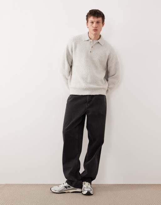 ASOS DESIGN - Polo in maglia bouclé grigia comoda , 2 di 5