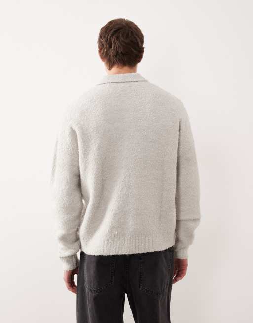 ASOS DESIGN - Polo in maglia bouclé grigia comoda , 3 di 5