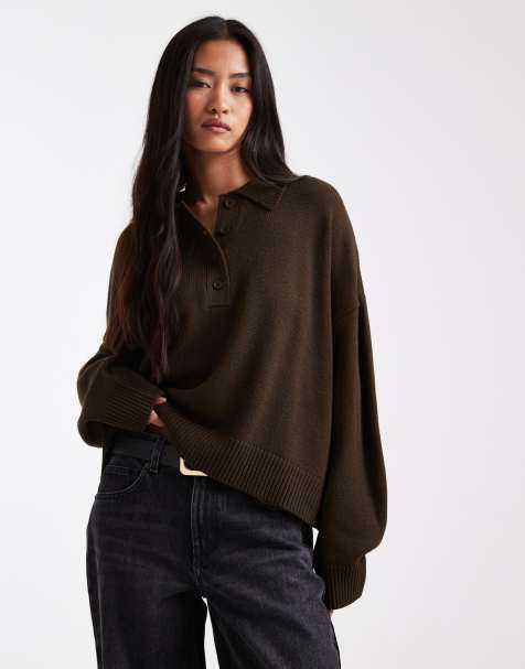 ASOS DESIGN - Polo in maglia color cioccolato con colletto a contrasto - view 1