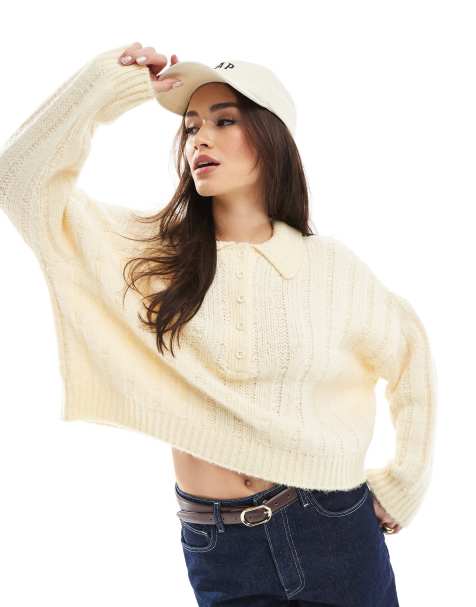 ASOS DESIGN - Polo in maglia color latticello con impunture a vista - view 1