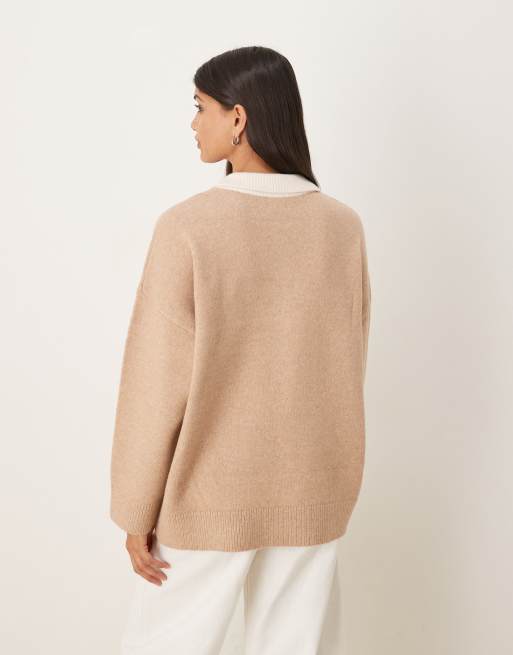 ASOS DESIGN - Polo in maglia compatta color avena, 2 di 4