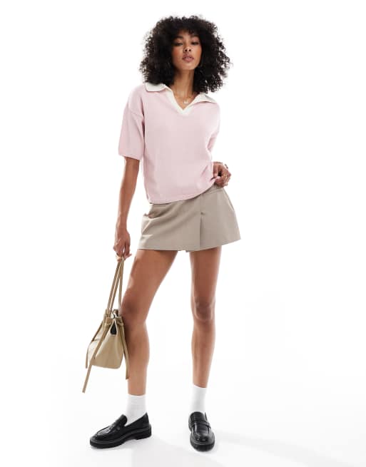 ASOS DESIGN - Polo in maglia compatta rosa, 2 di 4
