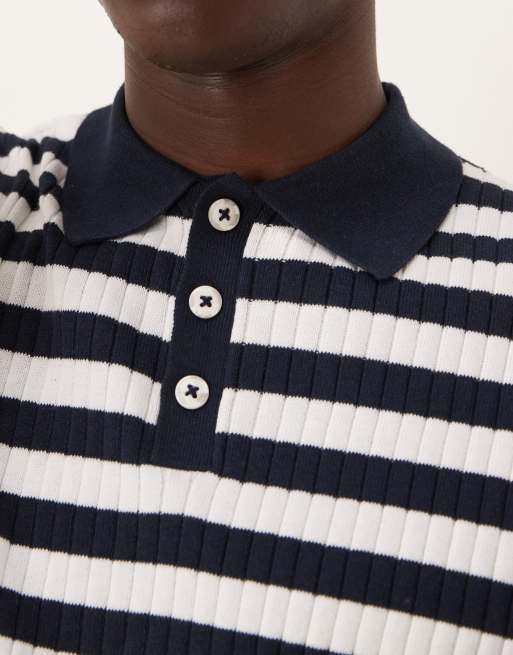 ASOS DESIGN - Polo in maglia con motivo a righe color blu navy e bianco, 3 di 4