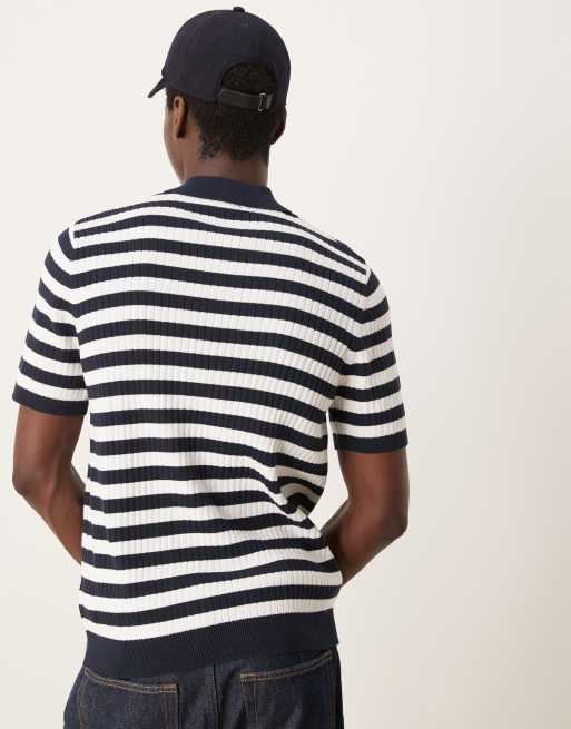 ASOS DESIGN - Polo in maglia con motivo a righe color blu navy e bianco, 4 di 4