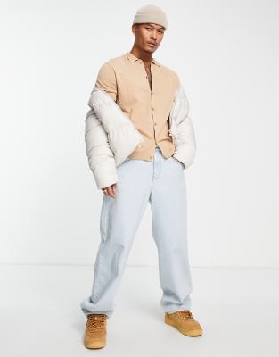 Polo in maglia di media pesantezza con bottoni marrone chiaro - ASOS DESIGN Camicia donna  - immagine1