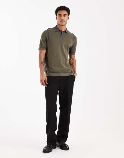 ASOS DESIGN - Polo in maglia kaki e grigia con pannelli, 2 di 5