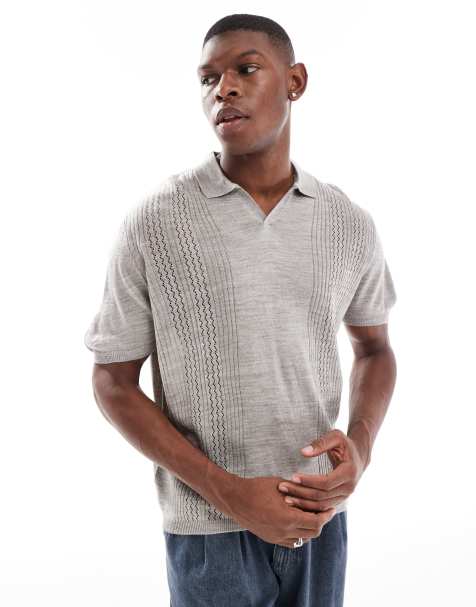 ASOS DESIGN - Polo in maglia leggera comoda squadrata grigia con pannelli verticali - view 1