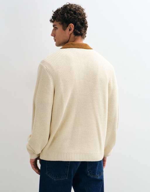 ASOS DESIGN polo in maglia relaxed con colletto a contrasto color crema, 3 di 5