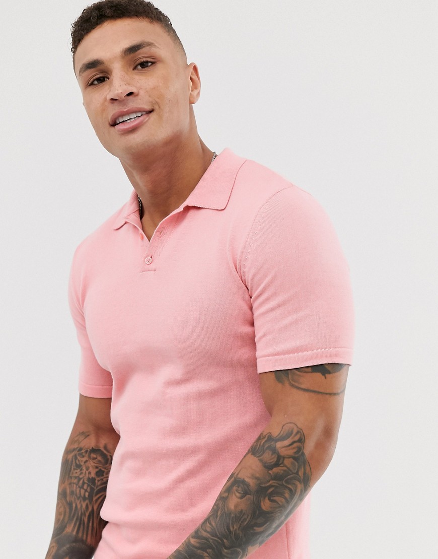 ASOS DESIGN - Polo in maglia rosa pallido