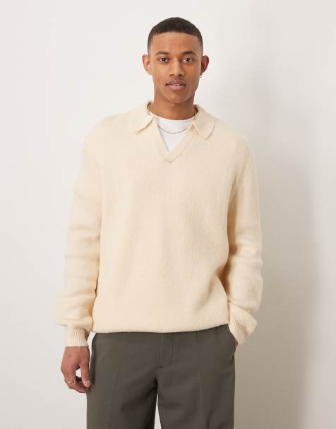 ASOS DESIGN - Polo in maglia spazzolata color avena oversize con colletto con intaglio - view 1