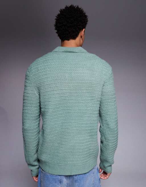 ASOS DESIGN - Polo in maglia testurizzata verde salvia, 3 di 5