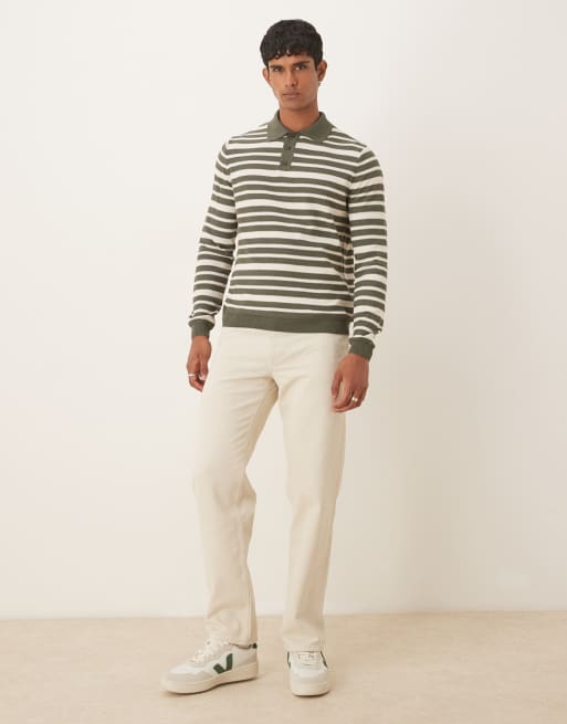 ASOS DESIGN - Polo in maglia vestibilità comoda a righe color verde e bianco, 2 di 5