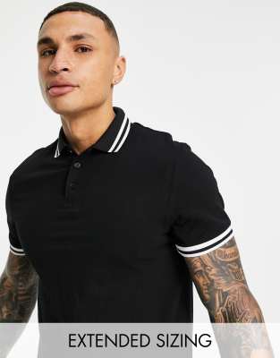 ASOS DESIGN tipped pique polo shirt in black - BLACK - ASOS Price Checker