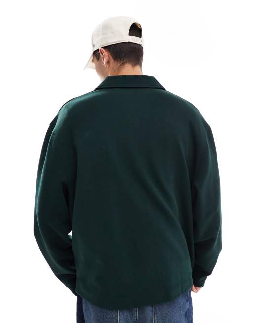 ASOS DESIGN polo in textured jersey with pocket print in dark green, 4 of 4
