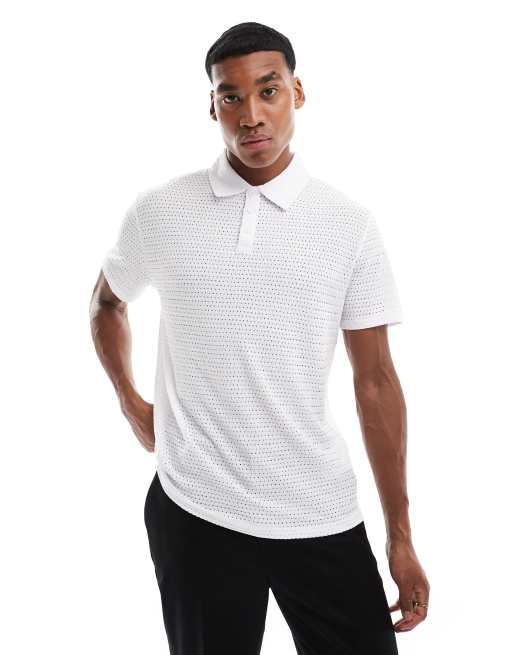 FhyzicsShops DESIGN polo in white crochet texture