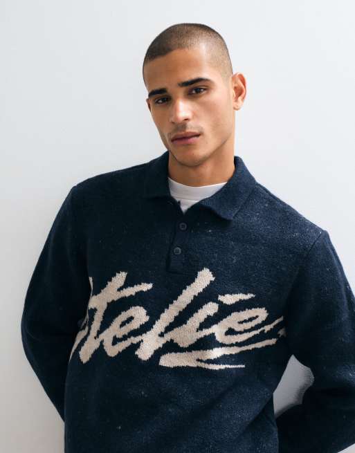 ASOS DESIGN polo lavorato a maglia oversize con grafica atelier nero, 2 di 5