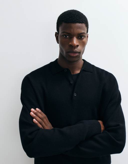ASOS DESIGN polo lavorato a maglia relaxed nero, 4 di 5