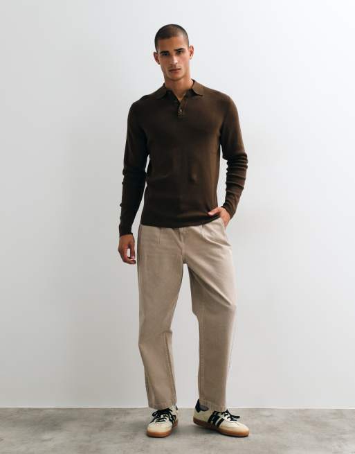 ASOS DESIGN polo leggero lavorato a maglia essenziale marrone, 5 di 5