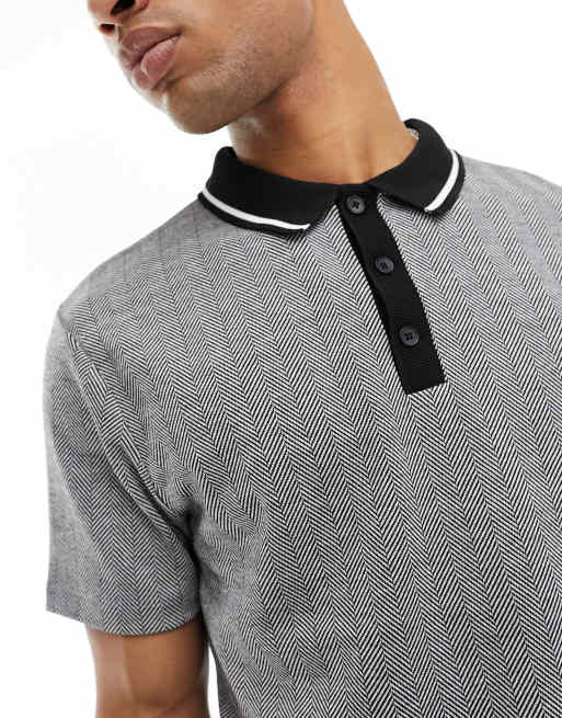 ASOS DESIGN Polo manches courtes carreaux Noir et blanc ASOS